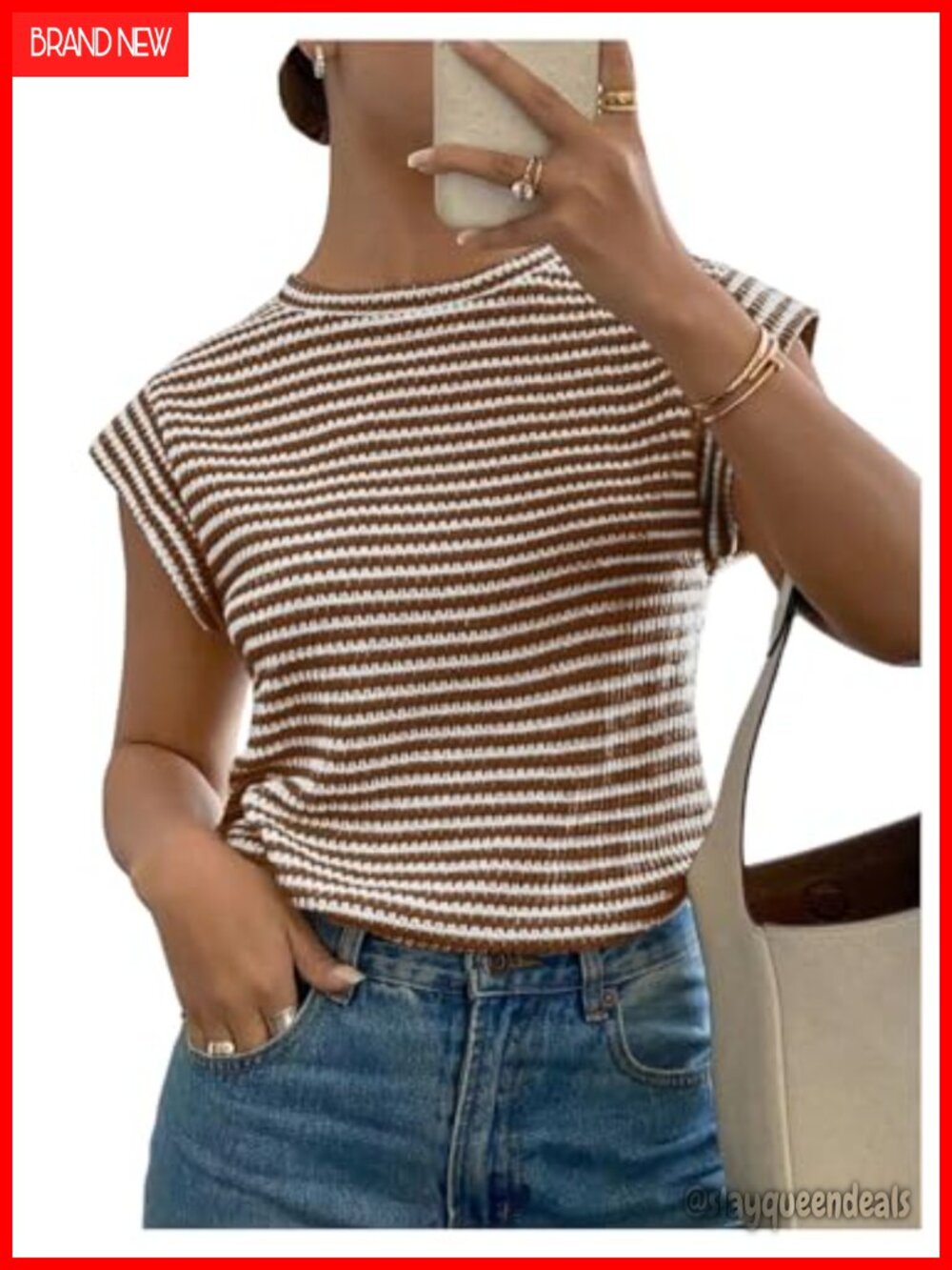 Striped Crochet Sweater Vest Crewneck Knit Fall Shirt